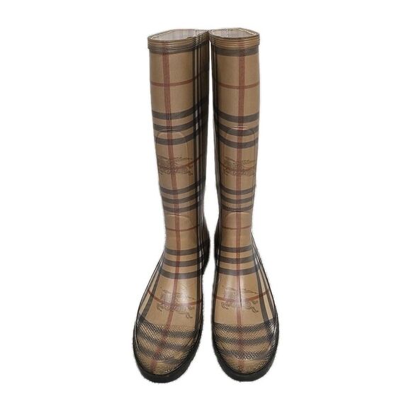 Burberry Haymarket Nova Check Plaid Rain Boots Rubber Brown Women’s Size US 5 - Picture 2 of 14